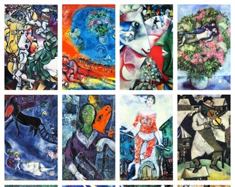 12 x Marc Chagall postcards – a set of 12 reproduction art postcard-sized mini-prints - 300gsm premium-quality matte photo card