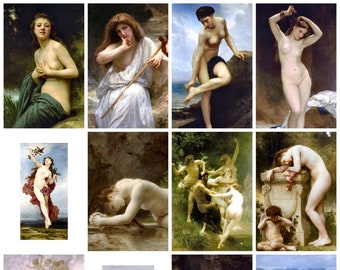 12 x William Bouguereau postcards – a set of 12 reproduction art postcard-sized mini-prints -  premium-quality 300gsm matte photo card