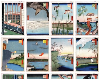 12 x Utagawa Hiroshige, 100 Famous Views of Edo (10), a set of 12 reproduction art postcards -  premium-quality 300gsm matte photo paper