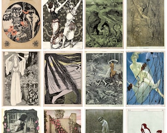 12 x Vintage Art Nouveau postcards (5) – a set of 12 1890s German Art Nouveau & 'Jugendstil' reproduction art postcards.