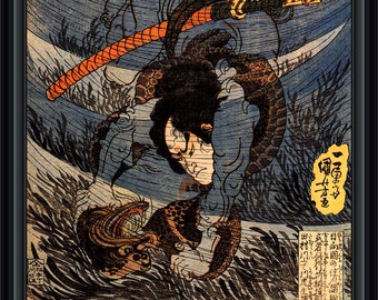 Utagawa Kuniyoshi - Takagi Toranosuke Dive-Fishing, 1856 - 19c Japanese woodblock print, A4 / A3 heavyweight art paper, archival inks