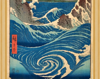 Utagawa Hiroshige - Naruto Whirlpool, Awa Province, 1853 - 19th c Japanese woodblock print, A4 / A3 heavyweight art paper, archival inks