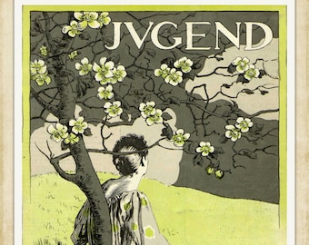 Vintage Art Nouveau print (#046) – a rare late 19th Century German 'Jugendstil' art print. A4 / A3 Heavyweight art paper, archival inks