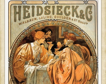 Alphonse Mucha Vintage Art Nouveau print, Heidsieck and Co, 1901, A4 / A3 Heavyweight art paper, pigment archival inks