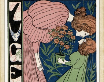 Vintage Art Nouveau print (#021) – a rare late 19th Century German 'Jugendstil' art print. A4 / A3 Poster, Home Decor, Wall Art
