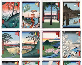 12 x Utagawa Hiroshige, 100 Famous Views of Edo (11), a set of 12 reproduction art postcards -  premium-quality 300gsm matte photo paper