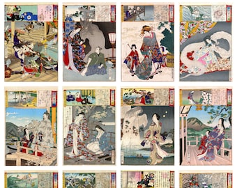 12 x Antique Japanese postcards, Eastern Brocades (1) – a set of 12 reproduction art postcards -  premium-quality 300gsm matte photo paper