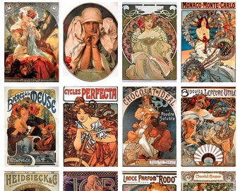 12 x Vintage Art Nouveau postcards – a set of 12 individual Alphonse Mucha reproduction art postcards.