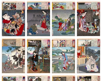 12 x Antique Japanese postcards, Eastern Brocades (3) – a set of 12 reproduction art postcards -  premium-quality 300gsm matte photo paper