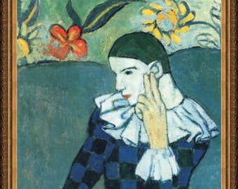 Pablo Picasso, L'Arlequin attable, 1901, A4 / A3 reproduction fine art print. Heavyweight paper