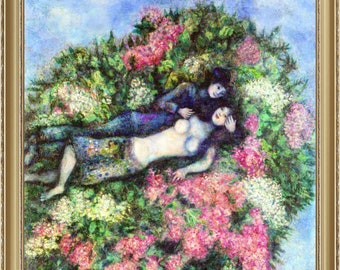 Marc Chagall, Lovers in the Lilacs, 1930, A4 / A3 reproduction fine art print. Heavyweight paper