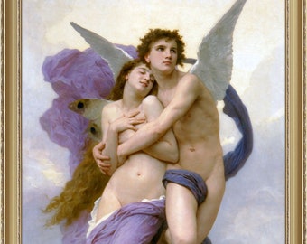 William Bouguereau, Rapture of Psyche, 1895 - A4 / A3 reproduction fine art print. Heavyweight paper