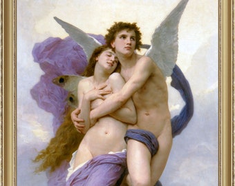 William Bouguereau, Rapto de Psique, 1895 - Impresión de bellas artes de reproducción A4 / A3. Papel pesado/lienzo artístico real.