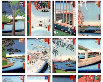 12 x Utagawa Hiroshige, 100 Famous Views of Edo (5), a set of 12 reproduction art postcards -  premium-quality 300gsm matte photo paper
