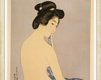 Goyo Hashiguchi - The Model Tomi after her Bath, 1920 - Japanese woodblock print, A4  / A3 premium quality heavyweight art paper