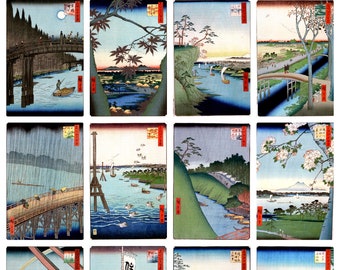 12 x Utagawa Hiroshige, 100 Famous Views of Edo (6), a set of 12 reproduction art postcards -  premium-quality 300gsm matte photo paper