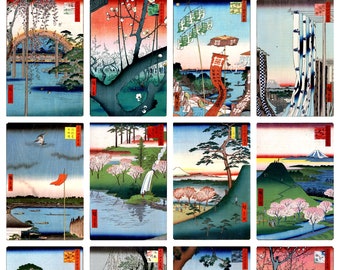 12 x Utagawa Hiroshige, 100 Famous Views of Edo (2), a set of 12 reproduction art postcards -  premium-quality 300gsm matte photo paper