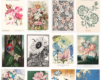 12 x Floral postcards, assorted artists – a set of 12 reproduction art postcard-sized mini-prints -  premium-quality 300gsm matte photo card