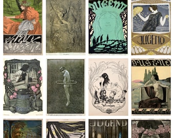 12 x Vintage Art Nouveau postcards (3) – a set of 12 1890s German Art Nouveau & 'Jugendstil' reproduction art postcards.
