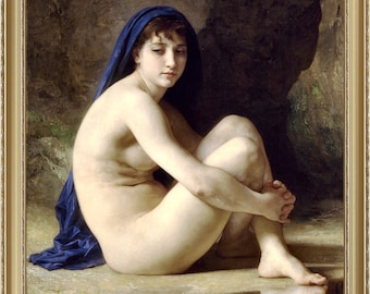William Bouguereau, Seated Bather, 1884  - A4 / A3 reproduction fine art print. Heavyweight paper