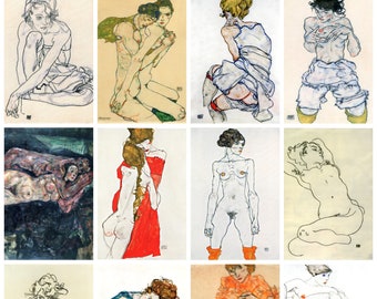 12 x Egon Schiele postcards – a set of 12 reproduction art postcard-sized mini-prints - 300gsm premium-quality matte photo card