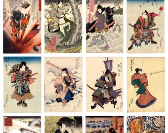 12 x Antique Samurai postcards (5)a set of 12 individual 19th century reproduction art postcards -  premium-quality 300gsm matte photo paper