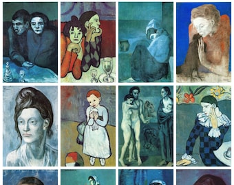 12 x Picasso Blue Period postcards – a set of 12 reproduction art postcard-sized mini-prints - 300gsm premium-quality matte photo card