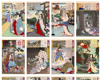 12 x Antique Japanese postcards, Eastern Brocades (2) – a set of 12 reproduction art postcards -  premium-quality 300gsm matte photo paper