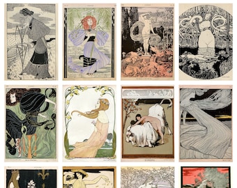 12 x Vintage Art Nouveau postcards (2) – a set of 12 1890s German Art Nouveau & 'Jugendstil' reproduction art postcards.