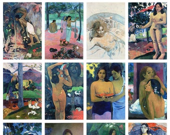 12 x Paul Gaugin postcards – a set of 12 reproduction art postcard-sized mini-prints - 300gsm premium-quality matte photo card