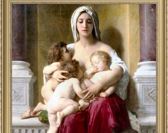 William Bouguereau,  Charity, 1878 - A4 / A3 reproduction fine art print. Heavyweight paper / real art canvas