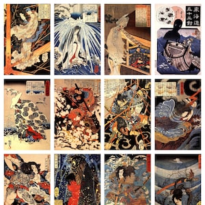 12 x Antique Japanese postcards – a set of 12 individual 19th century reproduction art postcards -  premium-quality 300gsm matte photo card