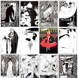 12 cartoline di Aubrey Beardsley: un set di 12 mini-stampe artistiche riprodotte in formato cartolina - cartoncino fotografico opaco di qualità premium da 300 gsm
