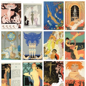 12 x George Barbier postcards – a set of 12 reproduction art postcard-sized mini-prints -  premium-quality 300gsm matte photo card