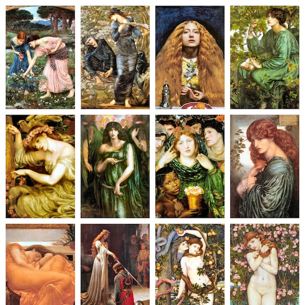 12 x Pre-Raphaelite postcards, various artists – a set of 12 reproduction art postcards -  premium-quality 300gsm matte photo card