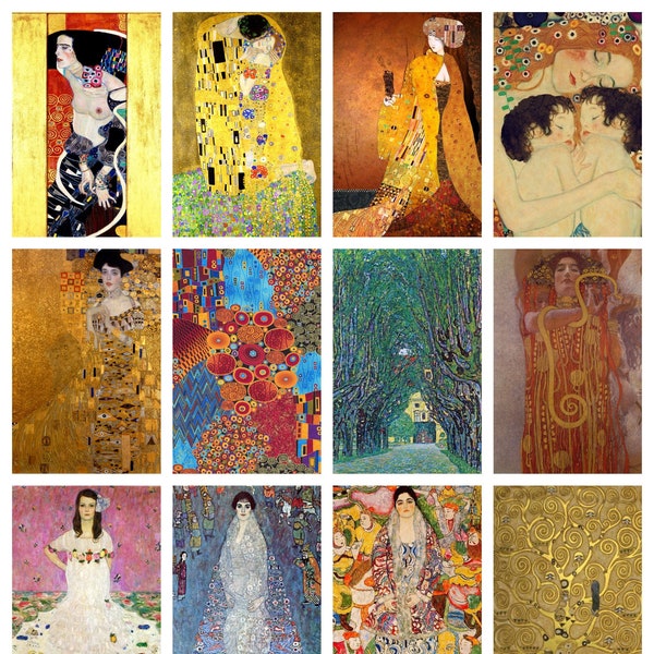 12 postales de Gustav Klimt: un conjunto de 12 postales de reproducción artística, tarjeta fotográfica mate de 300 g/m² de primera calidad