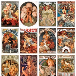 12 cartoline d'epoca Art Nouveau: un set di 12 singole cartoline artistiche riprodotte da Alphonse Mucha.