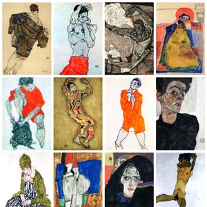 12 cartes postales Egon Schiele II - lot de 12 reproductions de mini-impressions d'art de la taille d'une carte postale - carte photo mate de haute qualité 300 g