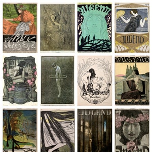 12 cartes postales Art nouveau vintage (3) - un lot de 12 cartes postales d'art reproduction Art nouveau allemand des années 1890 et « Jugendstil ».