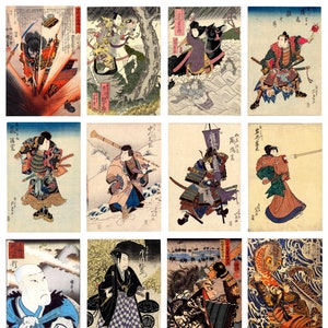 12 x Antike Samurai-Postkarten (5) ein Set von 12 individuellen Reproduktionskunstpostkarten des 19.Jahrhunderts - hochwertiges 300gsm mattes Fotopapier