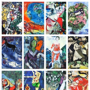12 cartoline di Marc Chagall – un set di 12 mini-stampe artistiche riprodotte in formato cartolina – cartoncino fotografico opaco di qualità premium da 300 gsm
