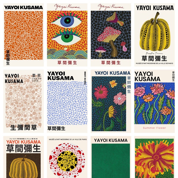 12 x Yayoi Kusama 草間 彌生 Postkarten – ein Set von 12 Reproduktionen Kunstpostkarten - 300g/m² matte Fotokarte in Premiumqualität