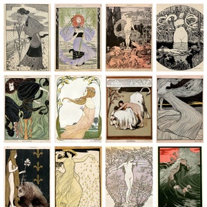 12 x Vintage Jugendstil Postkarten (2) - ein Set von 1890er Jahre Deutsche Jugendstil Reproduktion Kunst Postkarten.