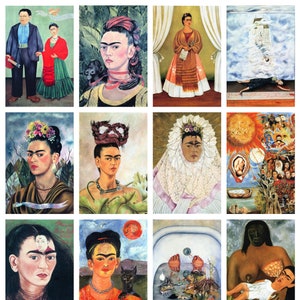 12 x Frida Kahlo Postkarten #2 - ein Set von 12 Mini-Prints in Postkartengröße - auf 300g/m² hochwertigem, mattem Fotokarton
