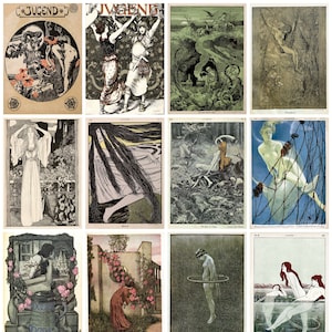 12 cartoline vintage in stile Art Nouveau (5) – un set di 12 cartoline con riproduzioni artistiche in stile Art Nouveau tedesco del 1890 e "Jugendstil".