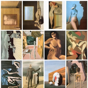 12 x Cartes postales René Magritte #1 - lot de 12 reproductions de mini-impressions d'art de la taille d'une carte postale - carte photo mate de qualité supérieure 300 g