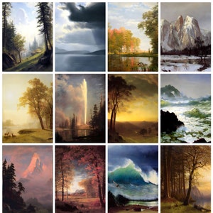 12 x Albert Bierstadt Postkarten - ein Set aus 12 Mini-Prints in Postkartengröße - auf 300g/m² hochwertigem, mattem Fotokarton