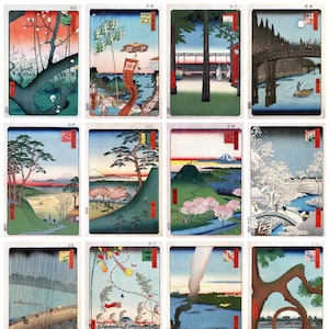12 x Utagawa Hiroshige, 100 famose vedute di Edo (11), un set di 12 cartoline artistiche riprodotte - carta fotografica opaca da 300 gsm di qualità premium