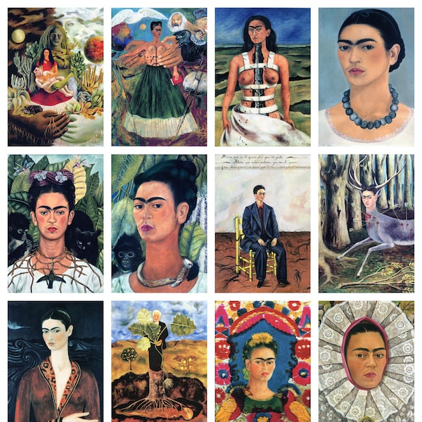 12 x Frida Kahlo postcards #1 – a set of 12 reproduction art postcards - 300gsm premium-quality matte photo card