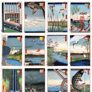 12 x Utagawa Hiroshige, 100 berühmte Ansichten von Edo (10), ein Satz von 12 Reproduktion Kunstpostkarten - hochwertiges 300gsm mattes Fotopapier